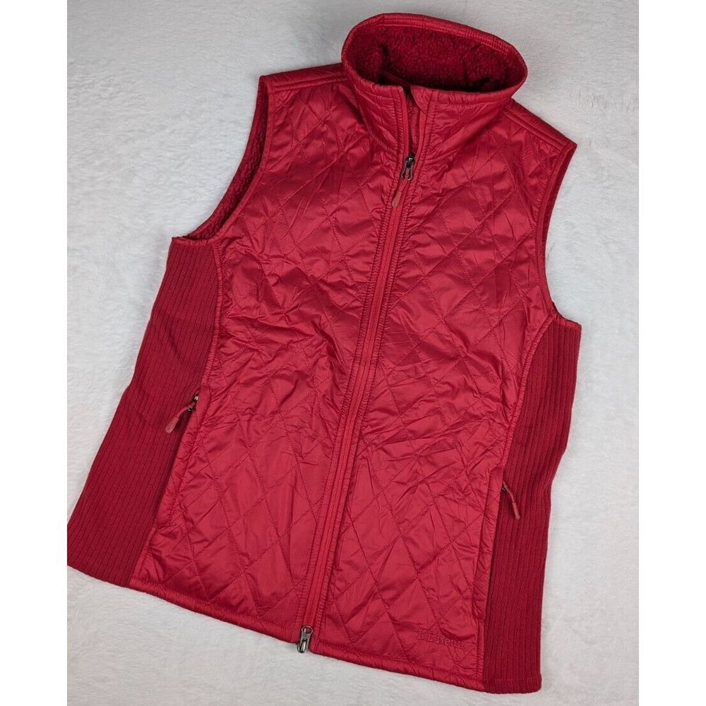 LL Bean Quilted Fleece Lined Full Zip Fitness‎ Vest Womens Medium Reg Fuchsia